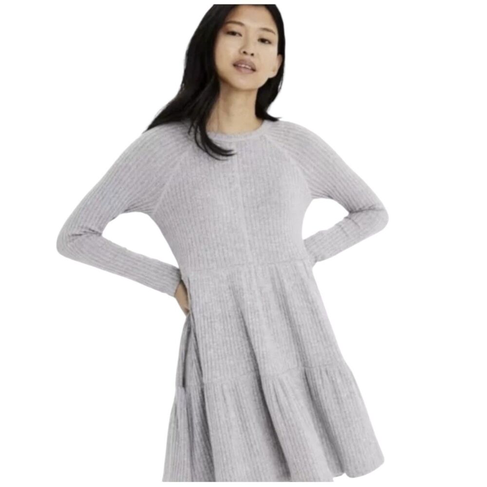 American Eagle Dress Womens Small Ribbed Long Sleeve Tiered Knit Mini Casual